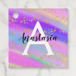 Farbenfrohe Einhorn-Regenbogen-Gold-Glitzer-Monogr Geschenkanhänger