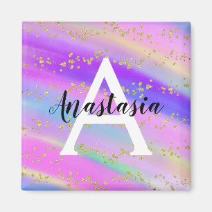 Farbenfrohe Einhorn-Regenbogen-Gold-Glitzer-Monogr Magnet