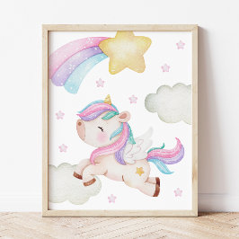 Farbenfrohe Einhorn, Regenbogen, Sterne, Kinderzim Fotodruck