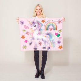 Farbenfrohe Einhorn Regenbogen und Blume Kinderzim Fleecedecke