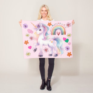 Farbenfrohe Einhorn Regenbogen und Blume Kinderzim Fleecedecke