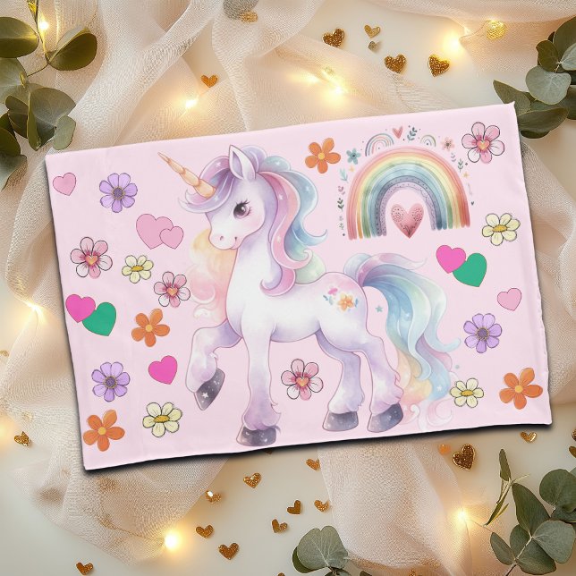 Farbenfrohe Einhorn Regenbogen und Blume Kinderzim Kissenbezug (Von Creator hochgeladen)