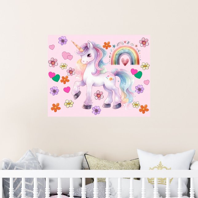 Farbenfrohe Einhorn Regenbogen und Blume Kinderzim Poster (Von Creator hochgeladen)