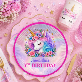 Farbenfrohe Einhorn Rosa Lila Mädchen Geburtstags  Pappteller