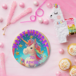 Farbenfrohe Einhorn Themed Party Pappteller