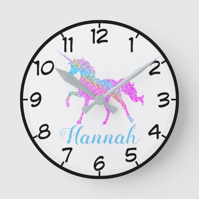 Farbenfrohe Einhorn-Uhr Runde Wanduhr (Vorderseite)