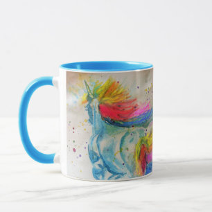 Farbenfrohe Einhorn Whimsical Rainbow Wasserfarbe  Tasse