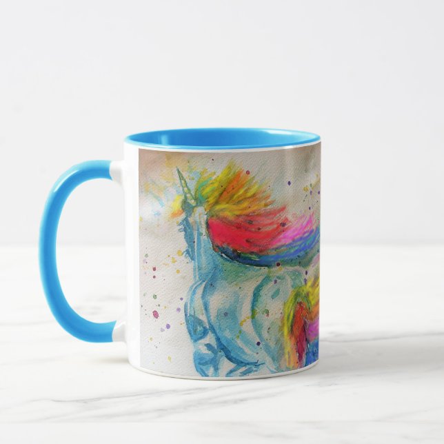 Farbenfrohe Einhorn Whimsical Rainbow Wasserfarbe  Tasse (Links)