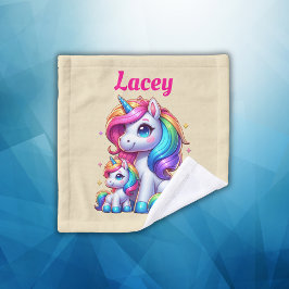Farbenfrohe Einhörner, Mit Monogramm mit Namen | Waschlappen