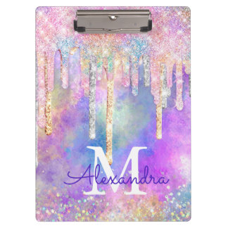 Farbenfrohe Einhorntropfmonogramm für Glitzer Klemmbrett