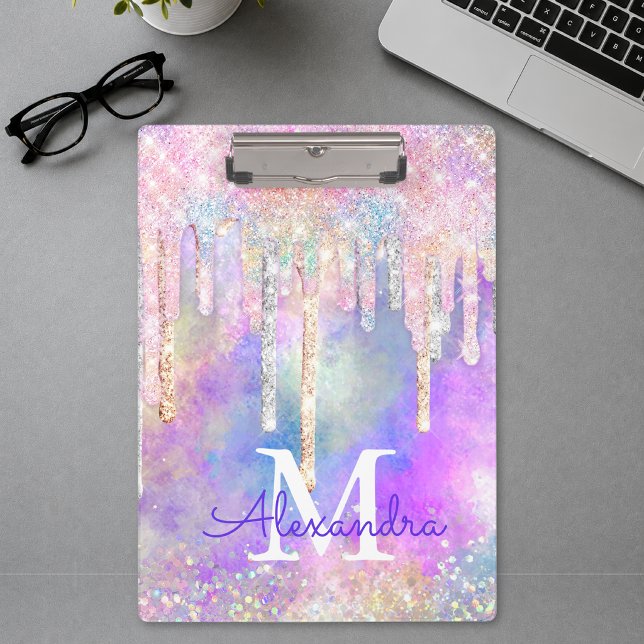 Farbenfrohe Einhorntropfmonogramm für Glitzer Klemmbrett (Von Creator hochgeladen)