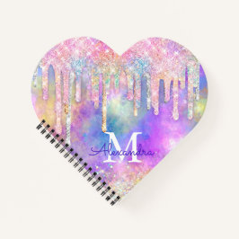 Farbenfrohe Einhorntropfmonogramm für Glitzer Notizbuch