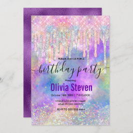 Farbenfrohe Einhorntropfmonogramm Glitzer in Einladung