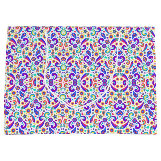 Farbenfrohe Einkaufstasche mit lebendigem Paisleym Große Geschenktüte (Vorderseite)