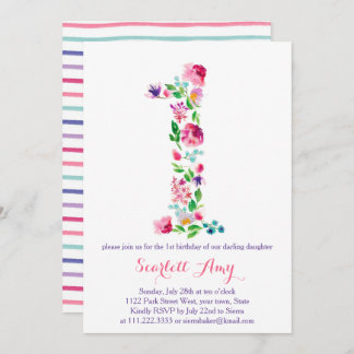 farbenfrohe Einladung zum 1. Geburtstag, rosa lila