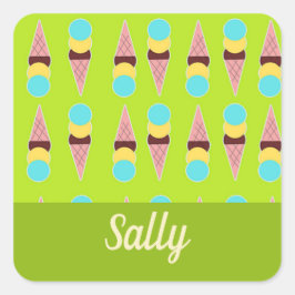 Farbenfrohe Eiscreme auf Grün Quadratischer Aufkleber