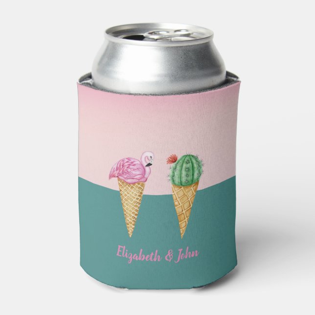 Farbenfrohe Eiscreme Cones Cactus Pink Flamingos Dosenkühler (Kanne Vorderseite)