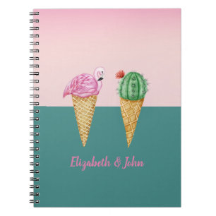 Farbenfrohe Eiscreme Cones Cactus Pink Flamingos Notizblock