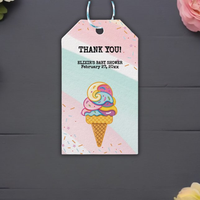 Farbenfrohe Eiscreme Scoop Sprinkles Babydusche Geschenkanhänger (Von Creator hochgeladen)