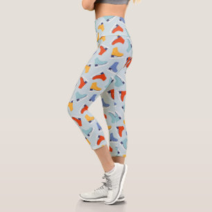 Farbenfrohe Eiszeit Skate Wintermuster Capri Leggings