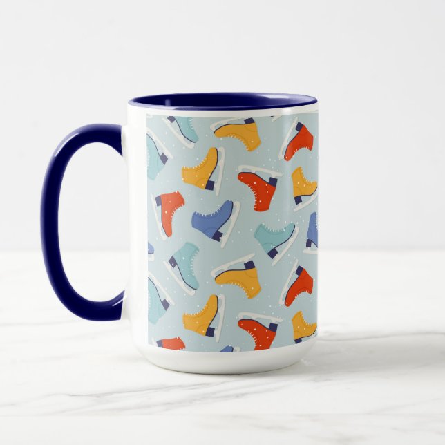 Farbenfrohe Eiszeit Skate Wintermuster Tasse (Links)
