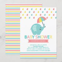 Farbenfrohe Elefant Baby Dusche Einladung