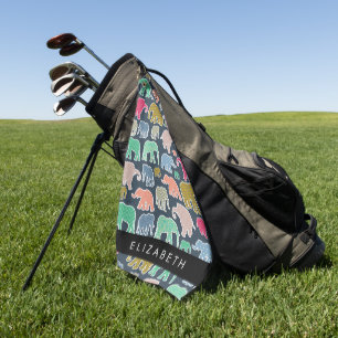 Farbenfrohe Elefanten, Elefantenmuster, Ihr Name Golfhandtuch