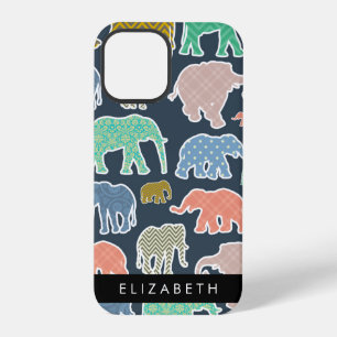 Farbenfrohe Elefanten, Elefantenmuster, Ihr Name iPhone 12 Pro Hülle