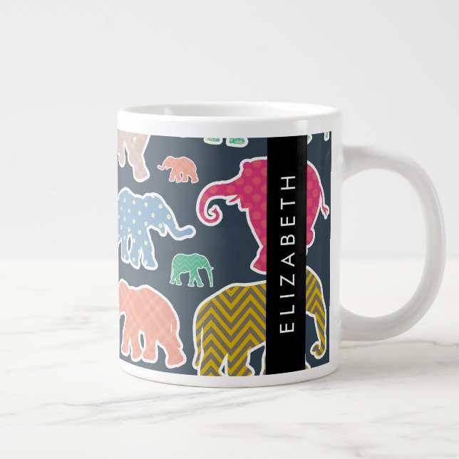 Farbenfrohe Elefanten, Elefantenmuster, Ihr Name Jumbo-Tasse (Rechts)