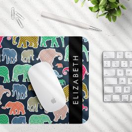 Farbenfrohe Elefanten, Elefantenmuster, Ihr Name Mousepad