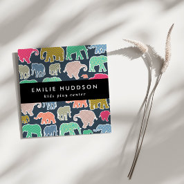 Farbenfrohe Elefanten, Spielzentrum, Aktivitätszen Quadratische Visitenkarte