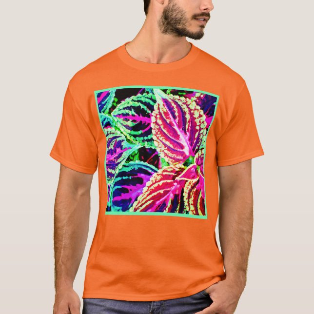 Farbenfrohe Elegance-Blätter Muster T-Shirt (Vorderseite)