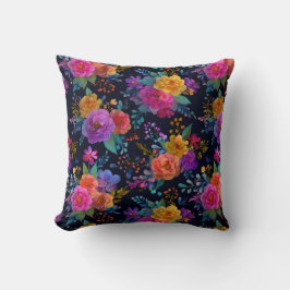 Farbenfrohe Elegante Blume auf dem Vintagen Schwar Kissen