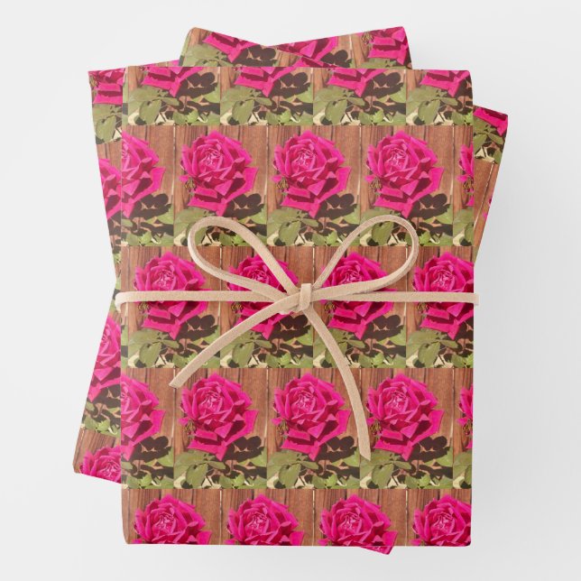 Farbenfrohe Elegante Rosa Blume Rosa Blütenfarben Geschenkpapier Set (Beispiel)