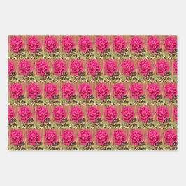 Farbenfrohe Elegante Rosa Blume Rosa Blütenfarben Geschenkpapier Set