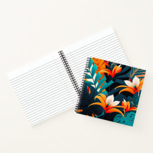 Farbenfrohe Elegante Tropische Blätter und Blume Notizbuch