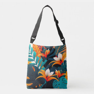 Farbenfrohe Elegante Tropische Blätter und Blume   Tragetaschen Mit Langen Trägern