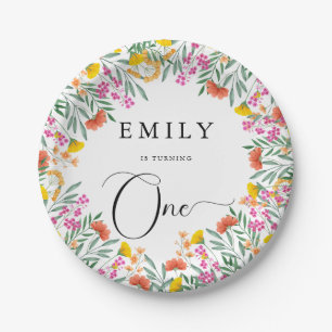 Farbenfrohe Elegante Wildblumen 1. Geburtstag Part Pappteller
