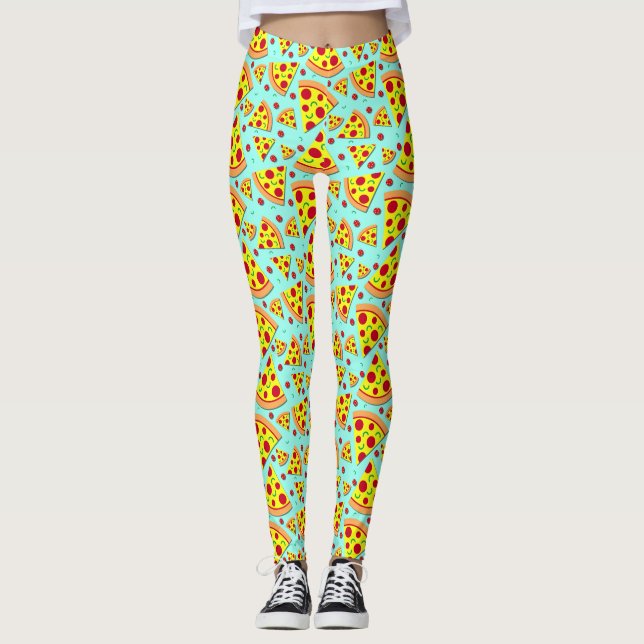 Farbenfrohe Emoji Food Pepperoni Pizza Scheiben ge Leggings (Vorderseite)