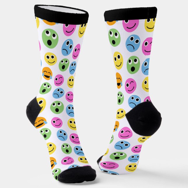 Farbenfrohe Emojis Emoticon Faces Gemusterte Print Socken (Gewinkelt)