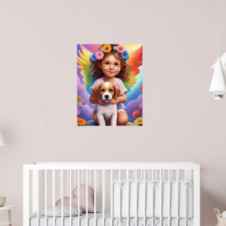 Farbenfrohe Engel Girl mit Puppy Child's Wall Post Poster