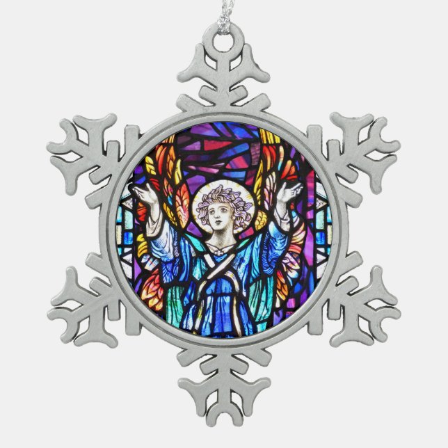 Farbenfrohe Engel-Ornament Schneeflocken Zinn-Ornament (Vorderseite)