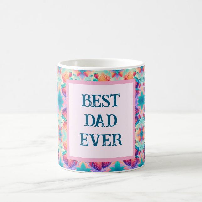 Farbenfrohe Erdbeere mit bester Vater je Kaffeetasse (Mittel)