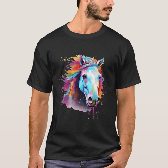 Farbenfrohe Eriskay Pony Horse Splash T-Shirt (Vorderseite)