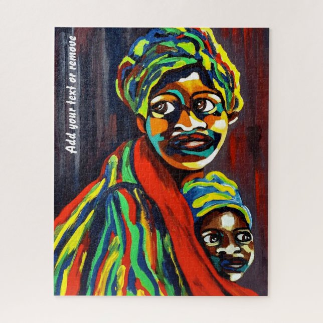Farbenfrohe ethische Kunst, afrikanische Mutter un Puzzle (Vertikal)