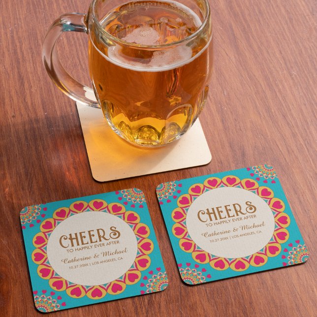 Farbenfrohe Ethnic Mandala Bold & Bright Wedding Rechteckiger Pappuntersetzer (Von Creator hochgeladen)