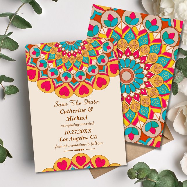 Farbenfrohe Ethnic Mandala Bold & Bright Wedding Save The Date (Von Creator hochgeladen)