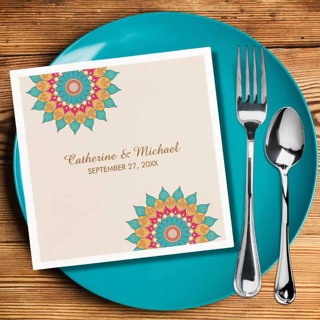 Farbenfrohe Ethnic Mandala Bold & Bright Wedding Serviette (Von Creator hochgeladen)