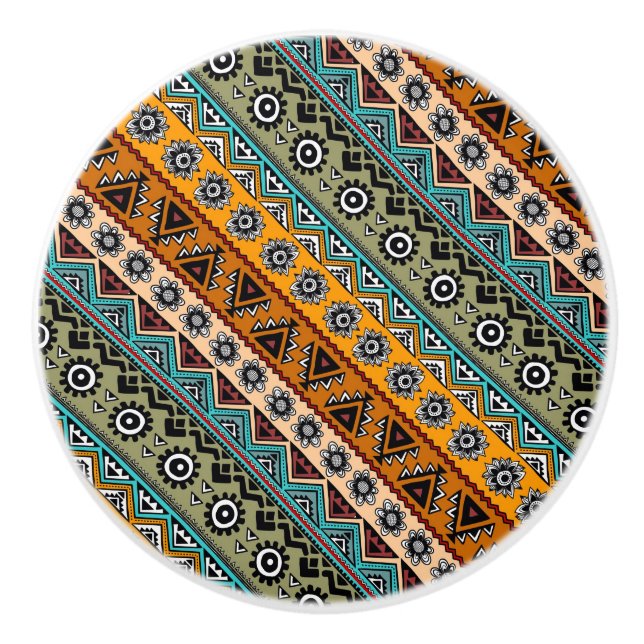 Farbenfrohe ethnische Azteken-Muster dekorieren Keramikknauf (Vorderseite)