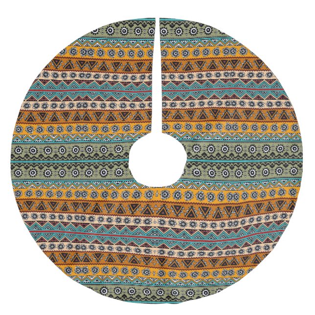 Farbenfrohe ethnische Aztekenmuster Design dekorat Polyester Weihnachtsbaumdecke (Vorderseite)
